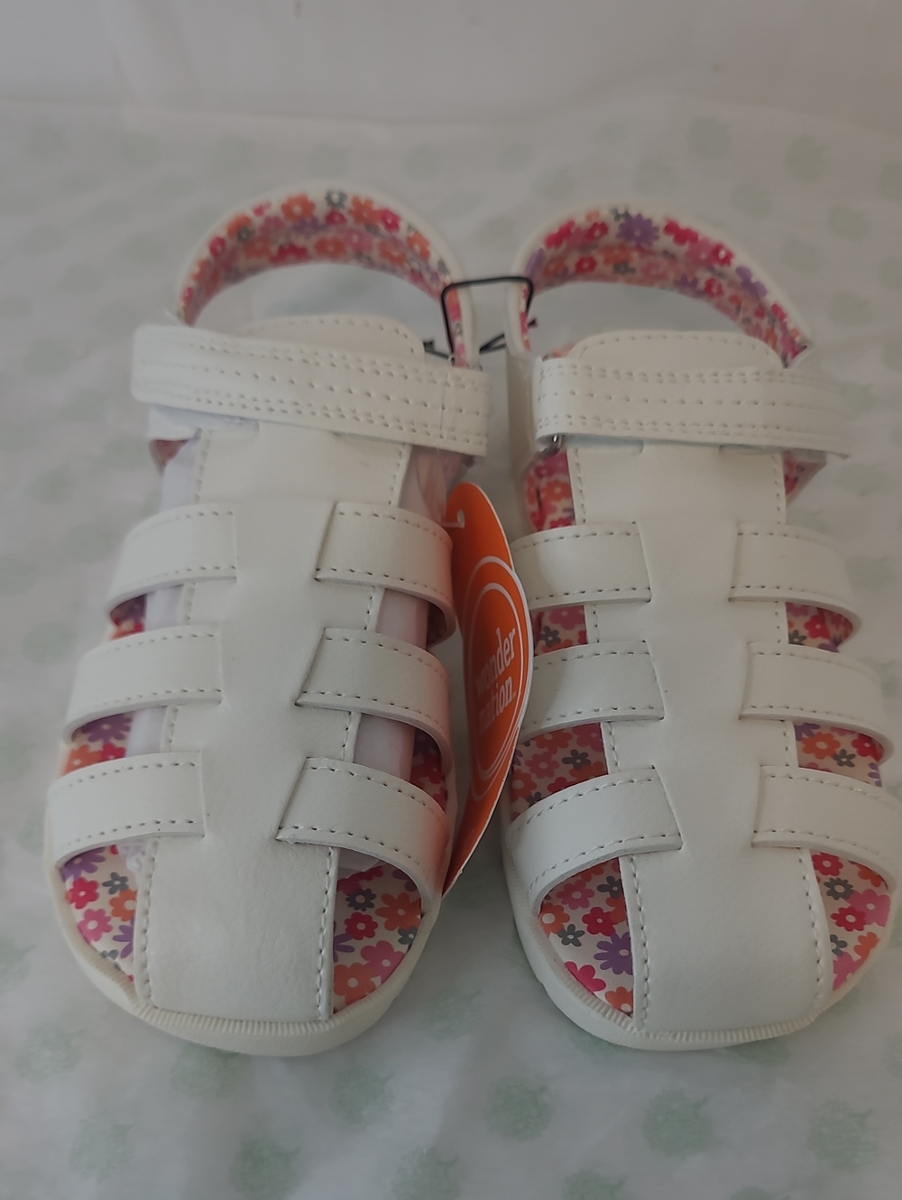 Wonder Nation White Floral-Trim Hook & Loop Sandals